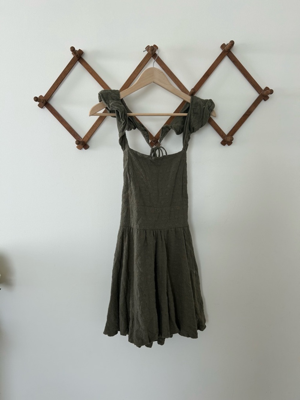 Altar'd State Olive Knit Tie-Shoulder Mini Dress